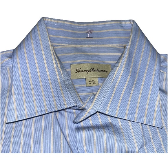 Tommy Bahama Mens Dress Button‎ Up Shirt Sz 16.5 34-35 Blue/Creamy White Striped - Picture 2 of 9